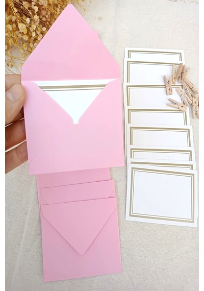 Pembe 5 Adet Mandallı Zarflı Not Kartı Seti- Hediye Kartı