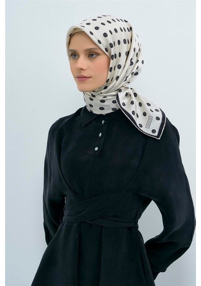 Armine İpek Eşarp 2026 Yaz - 9544-80 Ekru Siyah Twill