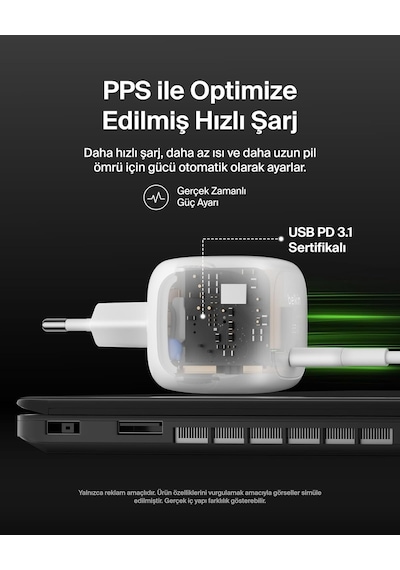 Belkin Usb-c Duvar Şarj Cihazı, 65w, Hızlı Şarj Bloku, Tip C Tele