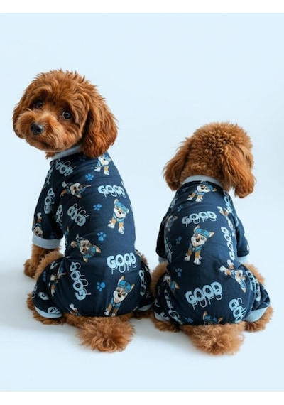 Goodpaws Lacivert Penye Köpek Tulumu Desenli Köpek Pijaması Küçük Irklar İçin