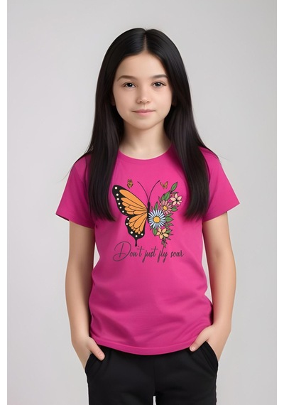 Panios Kids Don't Just Fly Baskılı Kız Çocuk Tişört Ve Eşofman Alt-üst Takım Fuşya
