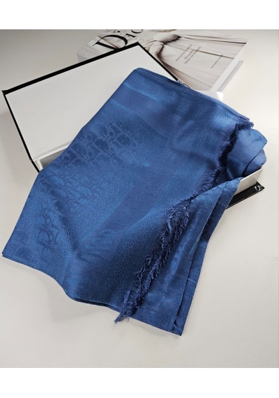 Cd Desen Kaşmir İpek Şal Silk Scarfs Hijab İthal Ürün İndigo Mavi