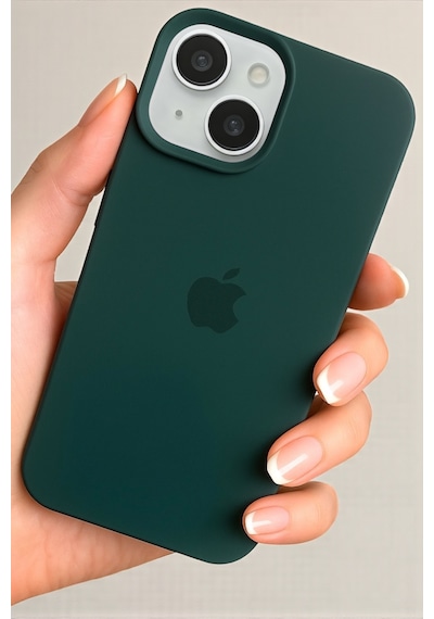 Iphone 15 Uyumlu Kılıf Logolu Lansman Soft Yumuşak Içi Kadife Silikon Kapak Yeşil