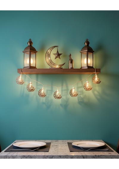 Minare Ramazan Led Işık, Altın Metal Gövdeli, Pilli, Günışığı Sarı