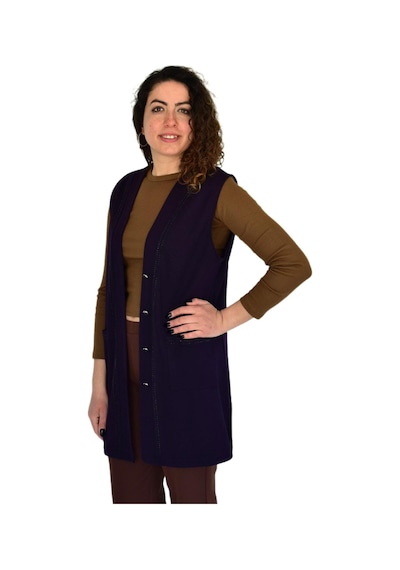 Kadın Anne Mevsimlik Düğmeli Cepli Yelek Bgl-st04314 Mürdüm