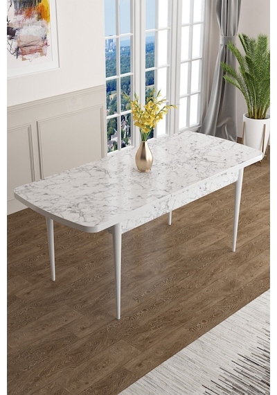 Canisa Han Serisi, 70x114 Açılabilir Mdf Yemek Masası, Beyaz Mermer Desen Masa Masa Beyaz Mermer Desen Canisa Han Serisi, 70x114 Açılabilir Mdf Yemek Masası, Beyaz Mermer Desen Masa Masa Beyaz Mermer Desen