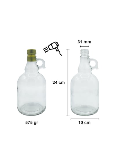 Afracam Galon Şeffaf 1000 ML Kilitli Kapaklı Ve Kapüşonlu Boş Cam Şişe 4 Adet