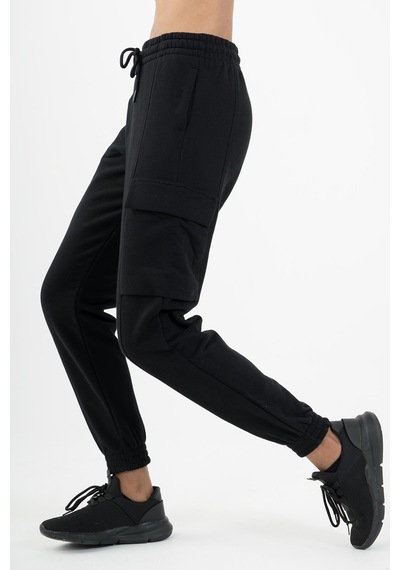 Maraton Sportswear Comfort Kadın Dönüşlü Paça Basic Siyah Eşofman Altı 22974-siyah Siyah