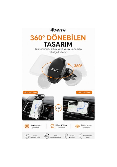 Magsafe Uyumlu Manyetik Araç Telefon Tutucu Havalandırma Izgarası, 360 Döner Başlık