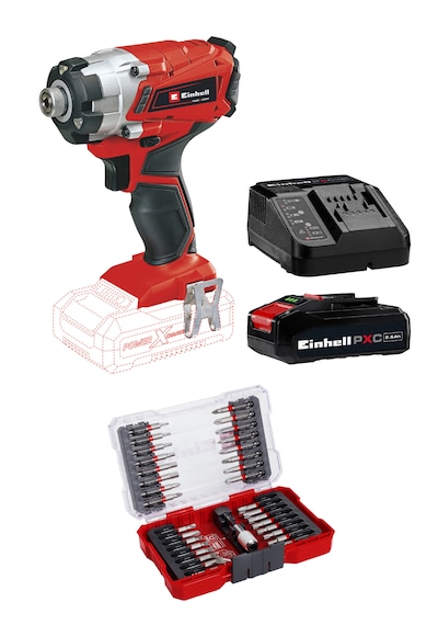Einhell TE-CI 18/1 Li, Akülü Torklu Vidalama Seti ( 2,5 Ah Akü ve Şarj Cihazı , 33 Parça Uç Seti Dahildir )