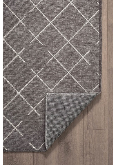 Malta Mlt01z Antrasit Dekoratif Şönil Kilim Geometrik Desen Yıkanabilir Yumuşak Kaymaz Taban Halı