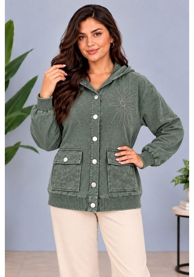 Cedy Denim Cedy -özel Tasarım Kadın Taş Ve Nakış İşleme Detaylı Düğmeli Kapüşonlu Sweat Hırka C7150 Haki Cedy Denim Cedy -özel Tasarım Kadın Taş Ve Nakış İşleme Detaylı Düğmeli Kapüşonlu Sweat Hırka C7150 Haki