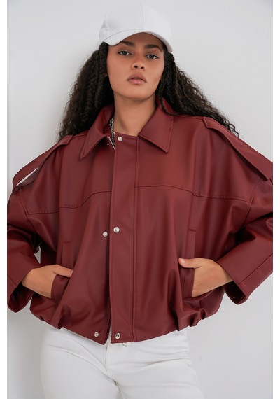 Bigdart Kadın Oversize Deri Ceket 1055 - Kiremit