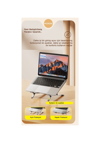 N3v2 Alüminyum Katlanabilir-taşınabilir, Çift Katman Ayarlı Laptop Bilgisayar Standı- Uzay Gri