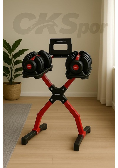Ayarlanabilir Dambıl Ve Stand Seti, 2 X 24 Kg, Kırmızı