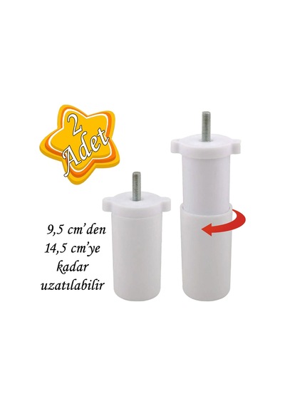 2 Adet Ayarlı Destek Ayağı 9,5 X 14,5 Cm Beyaz Gizli Ayak Mobilya Kanepe Baza Koltuk Dolap Tv Ünitesi