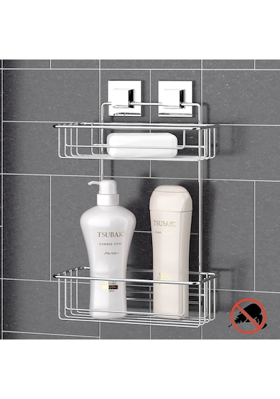 Teknotel Yapışkanlı Iki Katlı Banyo Duş Rafı Krom Ef256 Çok Renkli