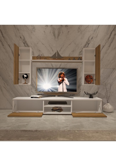 Decoraktiv Eko 7 Mdf Dvd Tv Ünitesi Tv Sehpası - Beyaz Pera Beyaz - Meşe