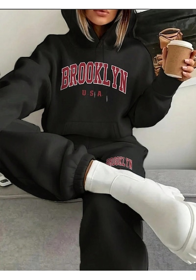 Harmandar Brooklyn Usa Kışlık Alt Üst Takımı Sweatshirt Eşofman Altı - Siyah Baskılı Oversize Kapüşonlu Siyah Harmandar Brooklyn Usa Kışlık Alt Üst Takımı Sweatshirt Eşofman Altı - Siyah Baskılı Oversize Kapüşonlu Siyah