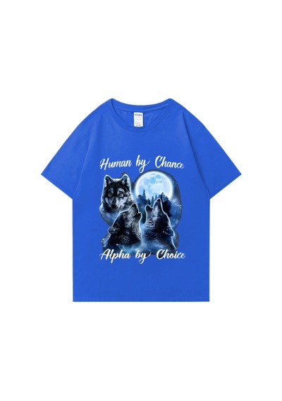Flood Of Style İnsan Şansla Alfa Seçim Tarafından Kurt Grafik T-shirt Moda Hip Hop Vintage Kısa Kollu T-shir Mavi