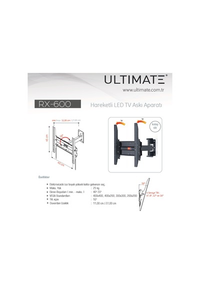 Ultımate Rx 600 40'' 55'' Hareketli Tv Askı Aparatı