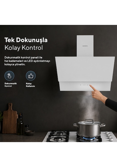 Kumtel DA6-895 Beyaz Dokunmatik Cam Davlumbaz