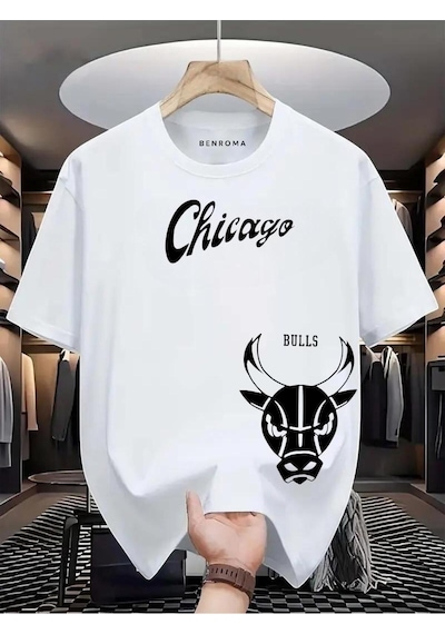 Chıcago Bulss Baskılı Oversize Tişört BEYAZ