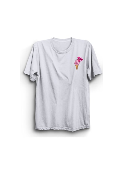 Stoned&Fame Dondurma Ve Dil Baskılı Unisex T-shirt Beyaz