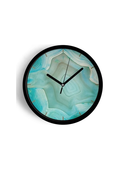 Turkuaz Akik Taşı Desenli Modern Duvar Saati - 25cm - Önü Camlı Siyah Kasa - Sessiz Mekanizma-jh0618 Siyah