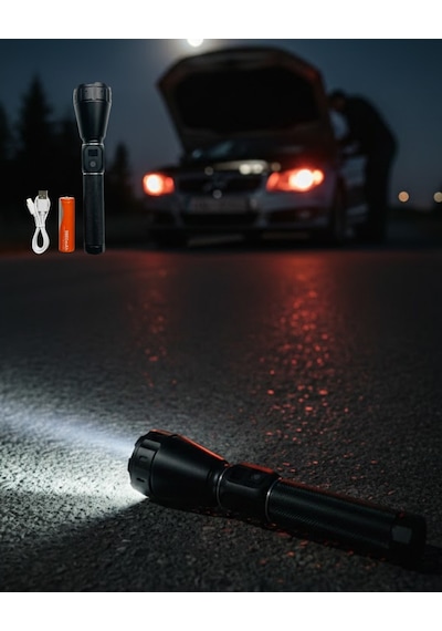 Uzun - 189 - Ömürlü Batlı Şarjlı El Feneri Güçlü - Csmo-tex - Led Aydınlatma Diğer