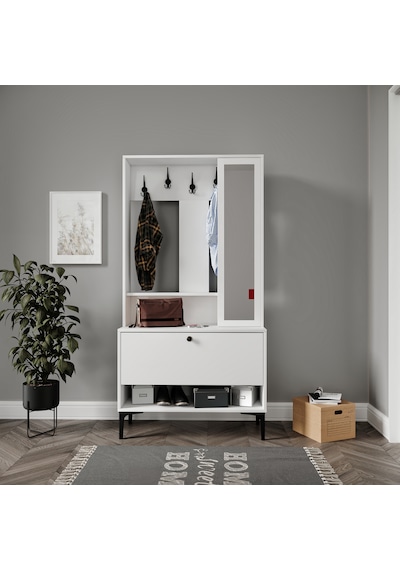 Valentino White Raflı,aynalı,kapaklı Ayakkabılık/vestiyer/portman