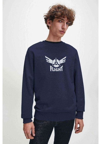 Flight Logo Air Flight Logo Baskılı Indigo Mavi Erkek Sweatshirt