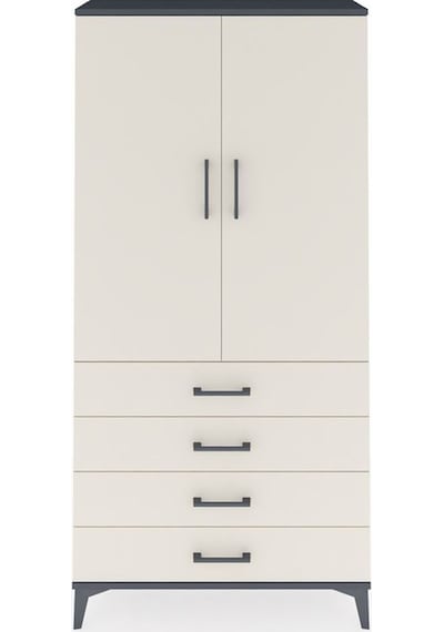 Arges Dolap Tek Raflı 4 Çekmeceli Tek Askılı 88x30x182 Antrasit-aytaşı Antrasit