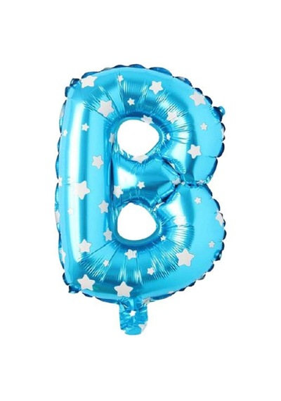 B Harfi 16 Inç Mavi Yıldızlı Renk Folyo Balon 36 Cm 6