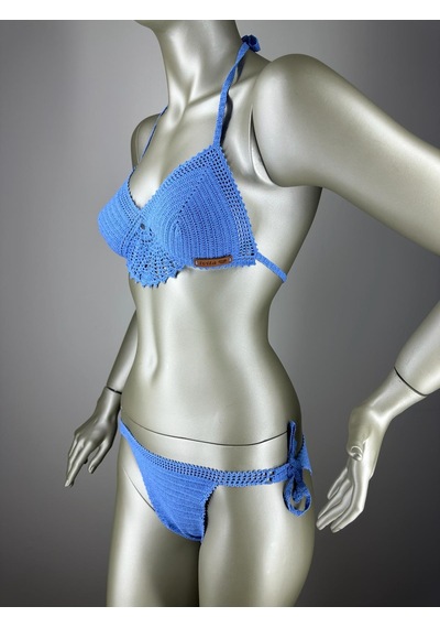 İvita Mavi Dantel Detaylı Çok Tarz El Yapımı Tığ Örgüsü Bikini