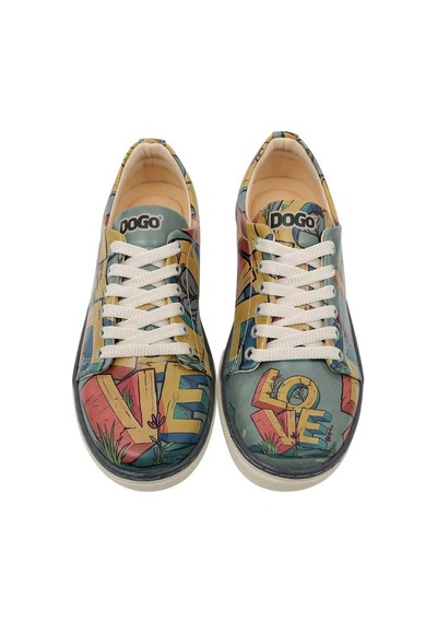 Kadın Vegan Deri Turkuaz Sneakers - Love Tasarım Çok Renkli