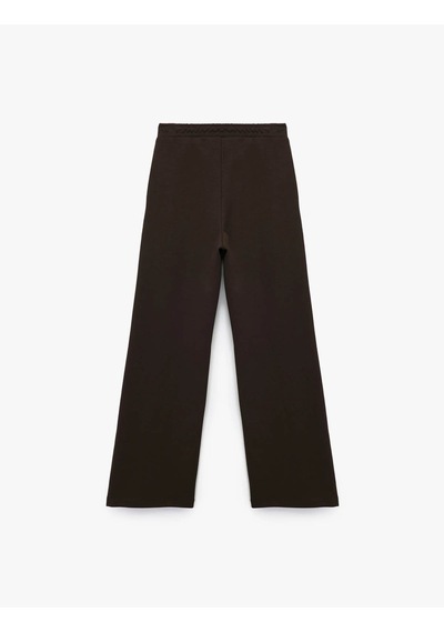 Koton Normal Bel Regular Fit Düz Geniş Paça Kahverengi Kadın Pantolon 7wak40006ek