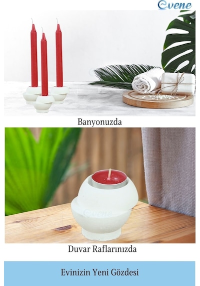 Mumluk Şamdan Tealight Ve İnce Mum Uyumlu Kesik Model - Beyaz