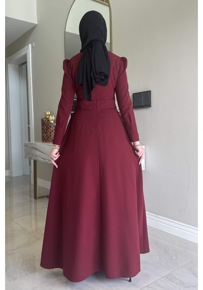 Rabia Şamlı Rose Elbise Bordo Normal