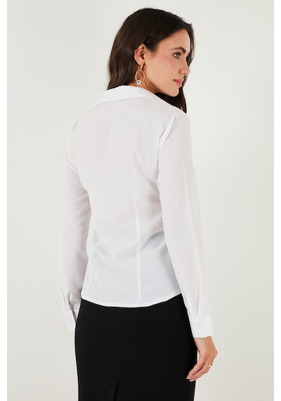 Lela Pamuklu Slim Fit Klasik Yaka Bayan Gömlek 6777423 Beyaz