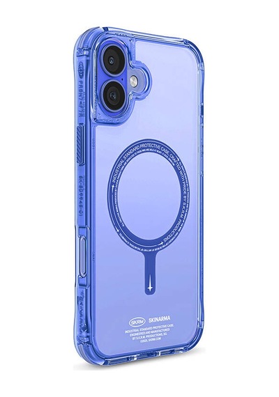 Apple iPhone 16 Plus Uyumlu Kılıf Magsafe Şarj Özellikli Şeffaf Airbag Tasarımlı Skinarma Saido Mavi