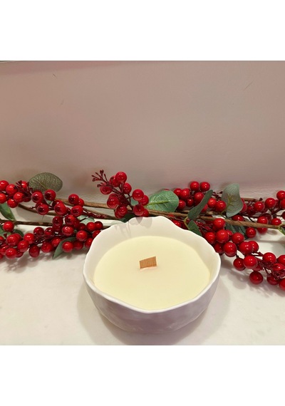 Glaze Mud Dekoratif Mum Ahşap Fitilli Minimal Tasarım Ev & Ortam Mumu Beyaz