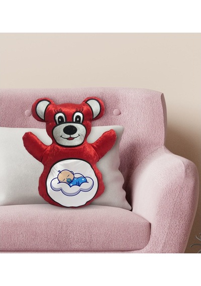Bk Gift Uyuyan Bebek Tasarımlı Kırmızı Ayıcık Yastık-1