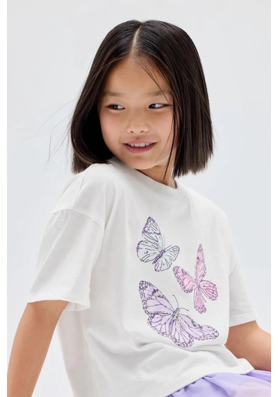 Gap Kız Çocuk Oversized Grafik Baskılı Beyaz T-shirt-15295
