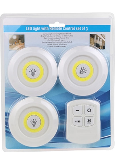 3lü Uzaktan Kumandalı Yapışkanlı Kablosuz Led Spot Lambalar 5570 Çok Renkli