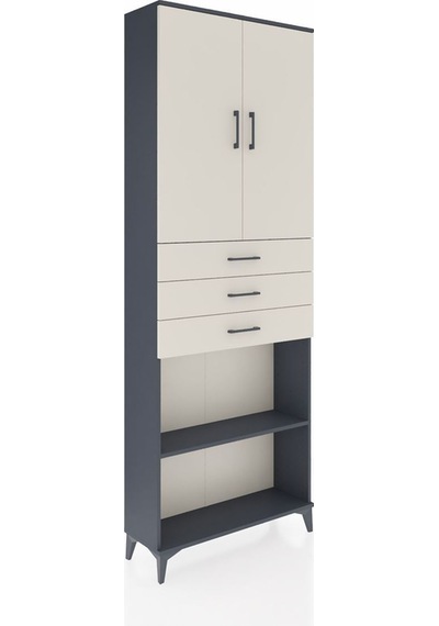 Arges Dolap 4 Raflı 3 Çekmeceli 2 Kapaklı 88x30x243 Antrasit-aytaşı Antrasit