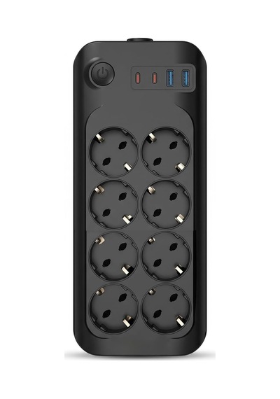 5 Metre Termal Akım Korumalı 8'li Priz Çoklayıcı, 2 Usb 2 Type-c Girişli 16a 4000w Sekizli Dönüştürücü Uzatm 0