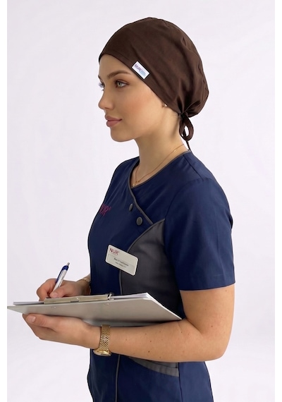 Unisex Düz Koyu Kahverengi Cerrahi Bone Doktor Hemşire Ameliyat Saç Bonesi