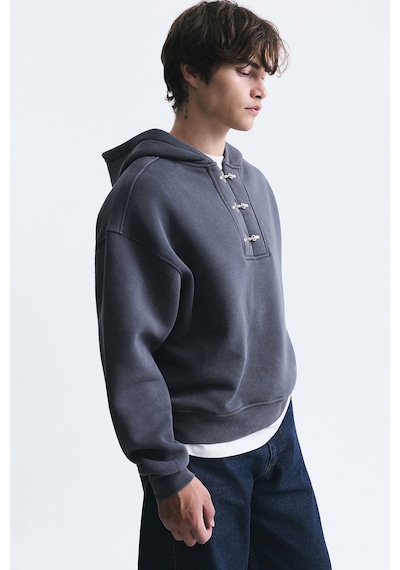 Vamos Boxy Fit Metal Klips Kapama Sweatshirt Füme