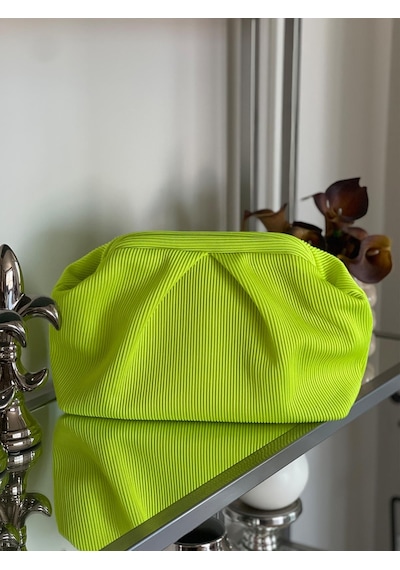 Black İce Ateiler Neon Sarı, Piliseli Çizgi Detaylı El Çantası Sarı